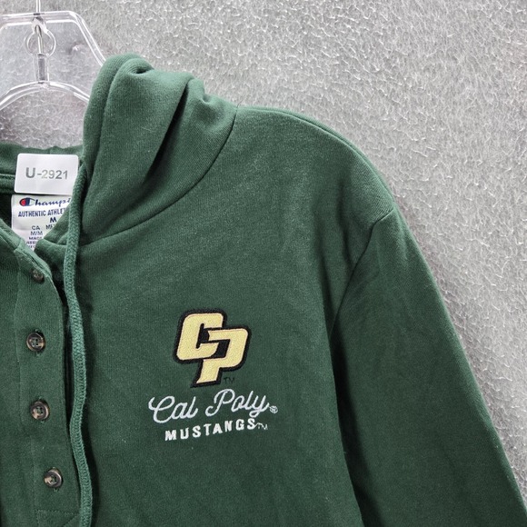 Cal Poly Mustangs Women Sweatshirt M Green Hoodie Henley Logo Champion - Picture 9 of 11